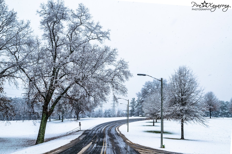 Beautiful road to Western Piedmont Community collage during snow day