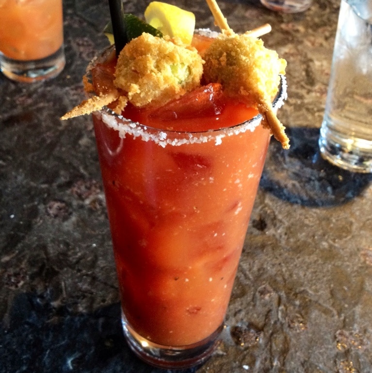 Deep fried cheese stuffed olives male this bloody Mary.  Great burger, as well.  
