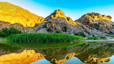 An amazing campsite set on the Fish River.  Get up early and walk down the river, depending on the time of year it will have different levels of water but their is a path. As the sun rises and lights up the mountains on the west side of the valley, there are some amazing reflections.  A beauty to behold. #GreatOutdoors