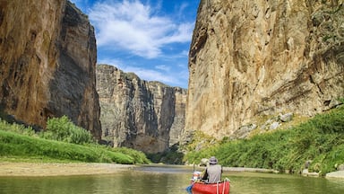The Rio Grande River winds 12 miles down Santa Elena Canyon in Big Bend National Park, Texas. When the water is high you can come down the 1,500 foot walled canyon. With less water flowing, guides take you 3 to 4 miles up the canyon with some spots having to portage. But take it all in stride because the views are breathtaking. I recommend Big Bend River Tours. You might get lucky and have the guides that take you a half mile up a side canyon. An excellent day excursion in the out of the way national park.