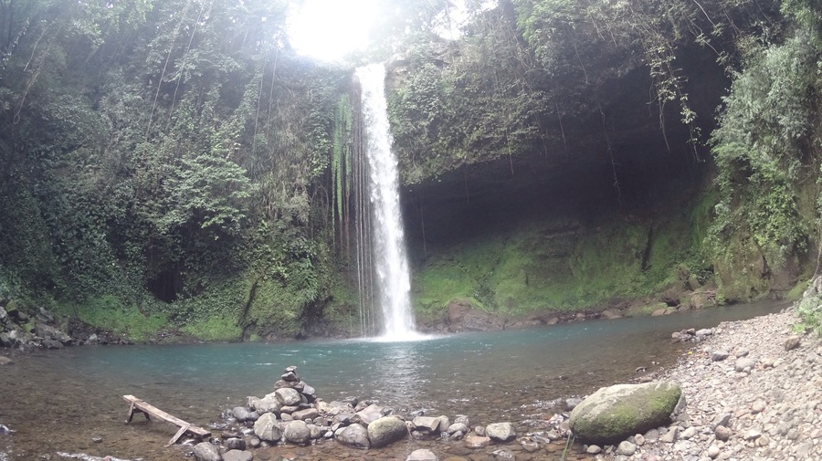 Bluish water of Buruwisan Falls. Super cold.