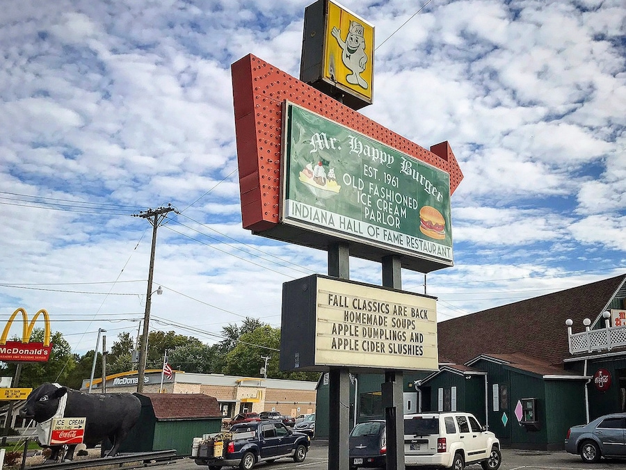 Burger Place near where I grew up. The Haps Delight burger is the bomb with thousand island on it. When we were little we sat in the happy trolley inside to eat. Soda fountain and ice cream counter. Fun place!