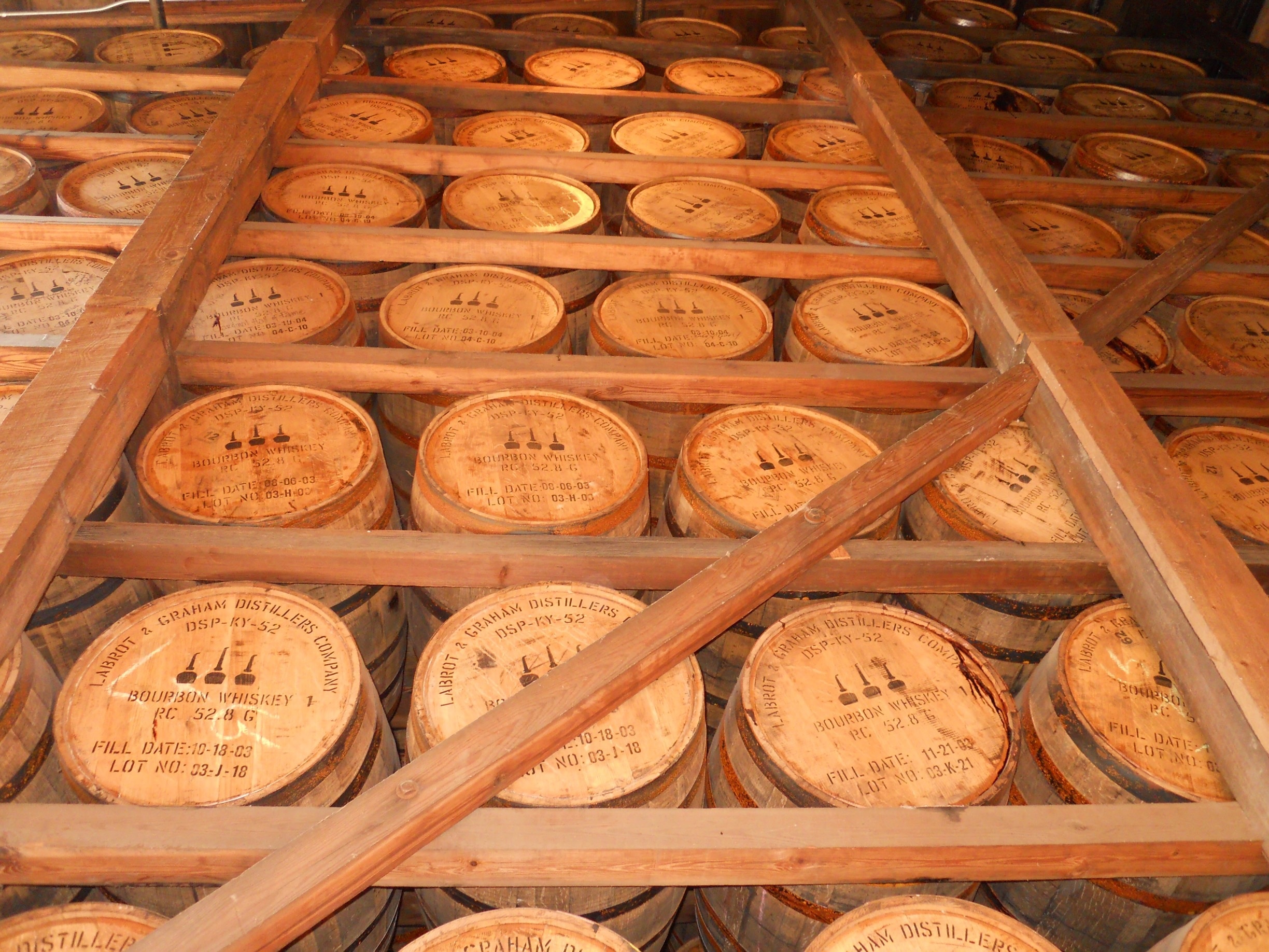 Bourbon aging in the barrel house at Woodford Reserve.  