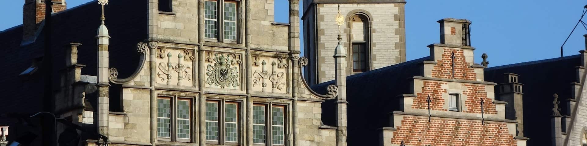 Medieval facades on the “Graslei” (quay of the medieval harbour) and the tower of the old post building. #Ghent  #Trovember