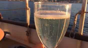 Take a sunset champagne cruise on the 58 ft. schooner "Spirit of Victoria". The cruise lasts about an hour, sailing out of V&A Waterfront Quay 4 into Table Bay. Get a rare panoramic view of Cape Town, and if you're lucky you might spot a Bryde's whale or Southern right whale as the sun sinks. #capetown 