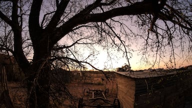 Predawn photo, Ford Model T chassis next to a shed at my dads house. Llano County, Texas.