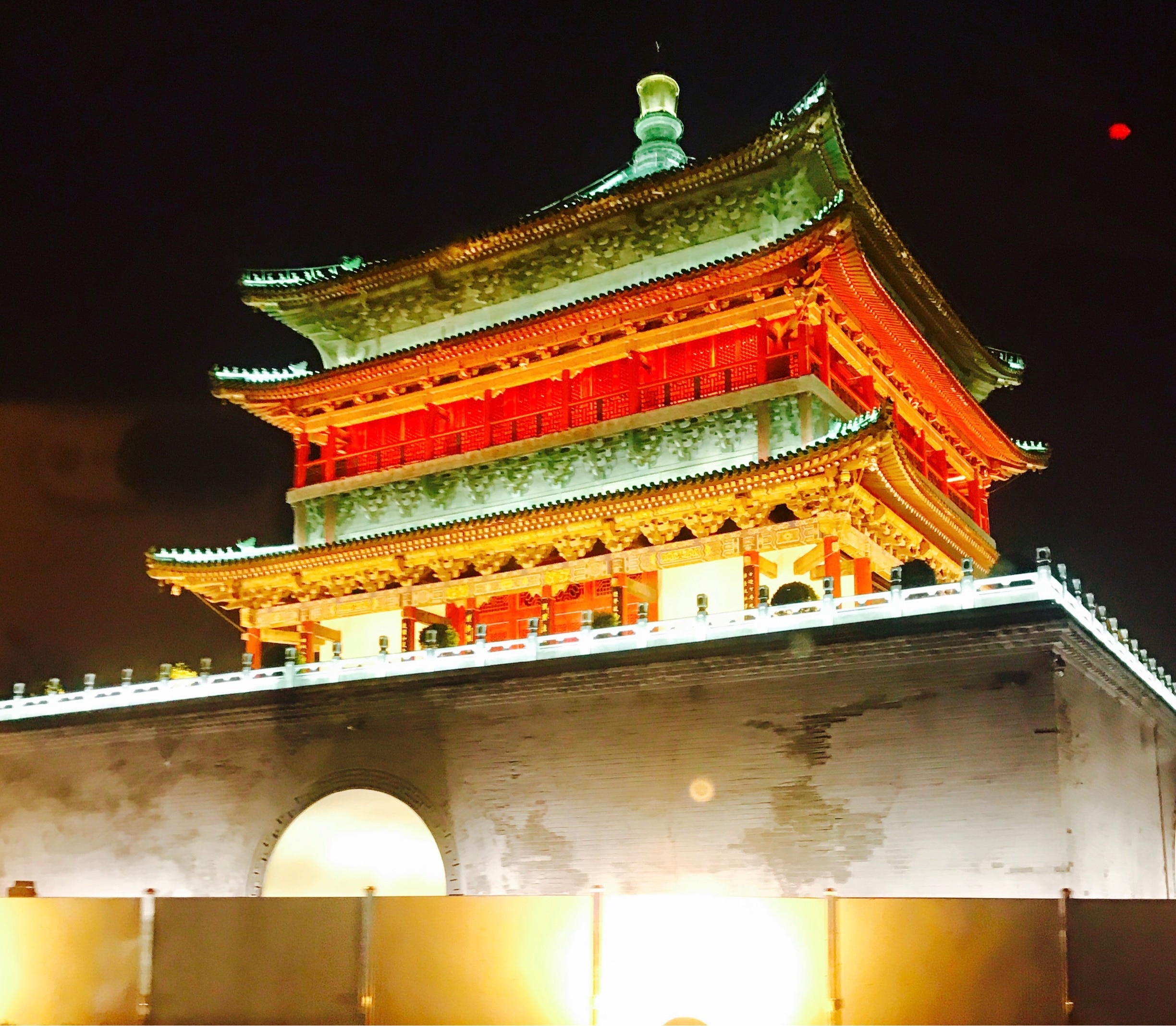 Beautiful by day and stunning at night. Drum Tower in the centre of Xian. 