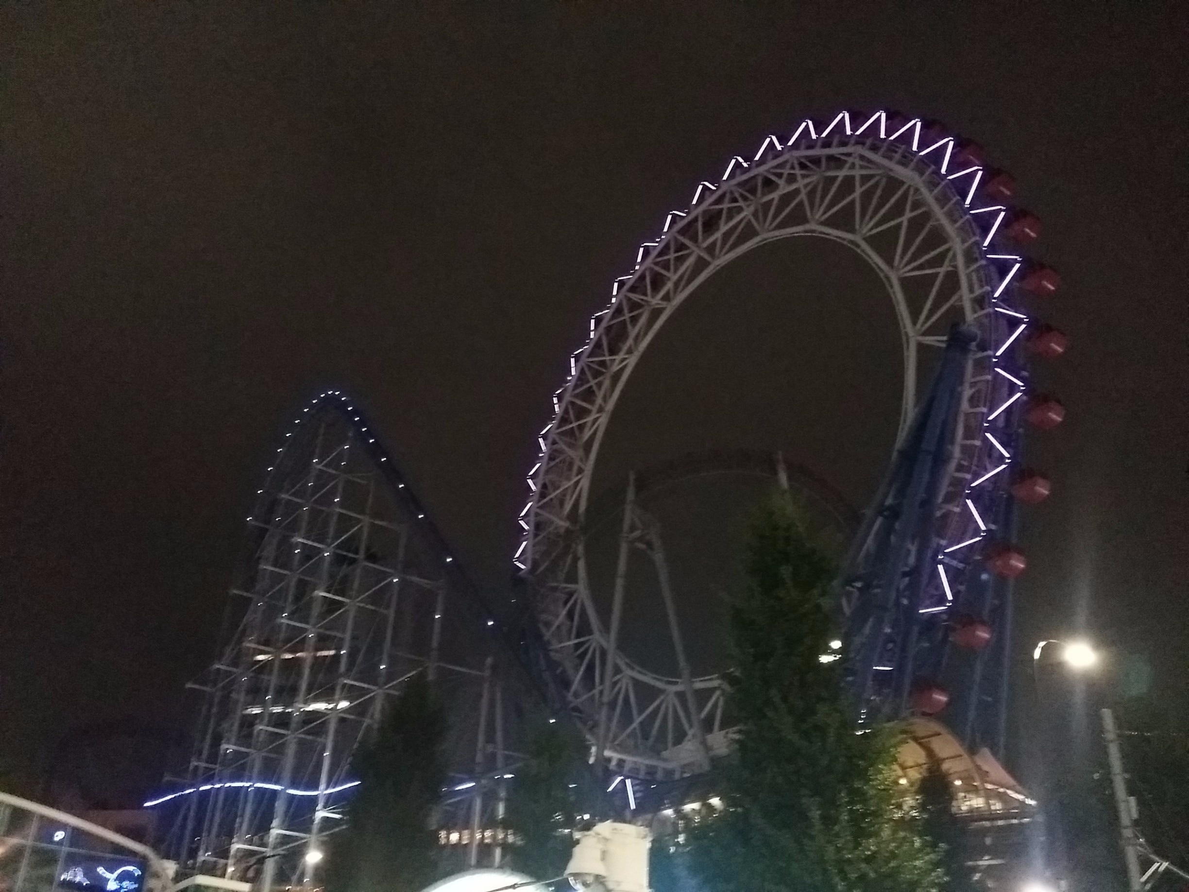 Amusement park in the centre of Tokyo where you can ride the giant Thunder Dolphin roller coaster through a skyscrapper and a ferris wheel.  Lots of other good rides and attractions including a horror walk though based on The Ring. Plenty of restaurants and a shopping complex nearby. 