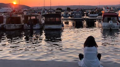 Enjoying sunset in Çanakkale marina 