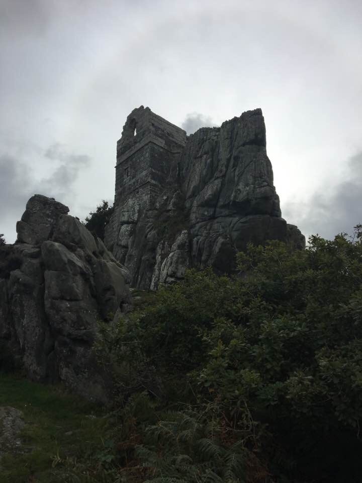 The chapel on top of Roche rock, This an incredible rock in the middle of moorlands near the village of Roche. On one side is a formation that looks like a rock monster and on top is a very old chaple.