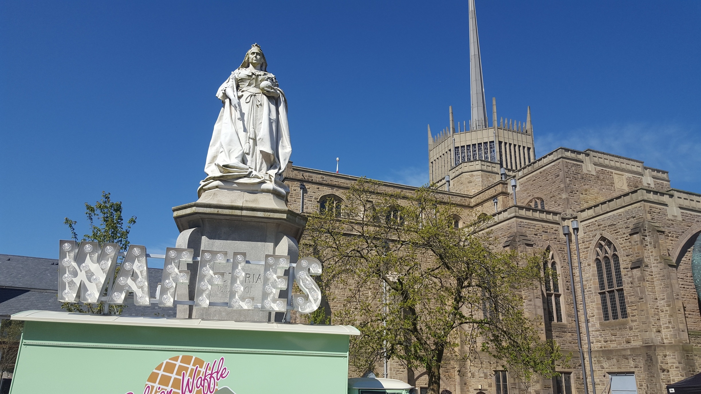 The Sky was blue today in Blackburn and Queen Vic was keen for a waffle. : ) 