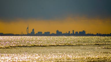 Looking east towards The Portsmouth skyline where Spinnaker Tower can clearly be viewed. Afternoon shot at low tide on Bracklesham beach.