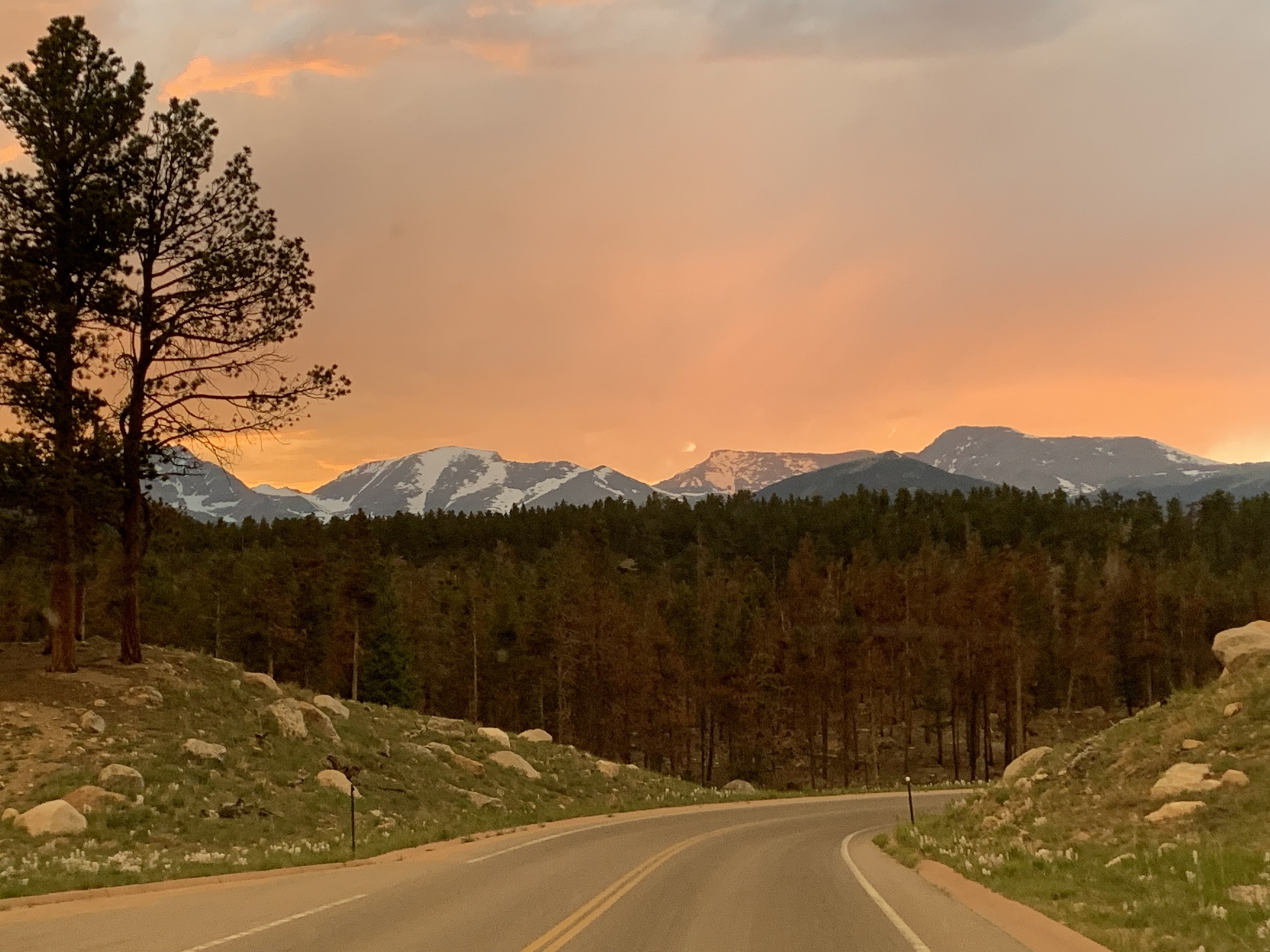 Sunset over the mountains in Rocky Mountain National Park