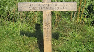 This is the spot were the famous football game between English and German troops was played. They had a truce for the day   in the first world war at Christmas then back to war the next day , opposite is another memorial by FIFA commemorating the event .