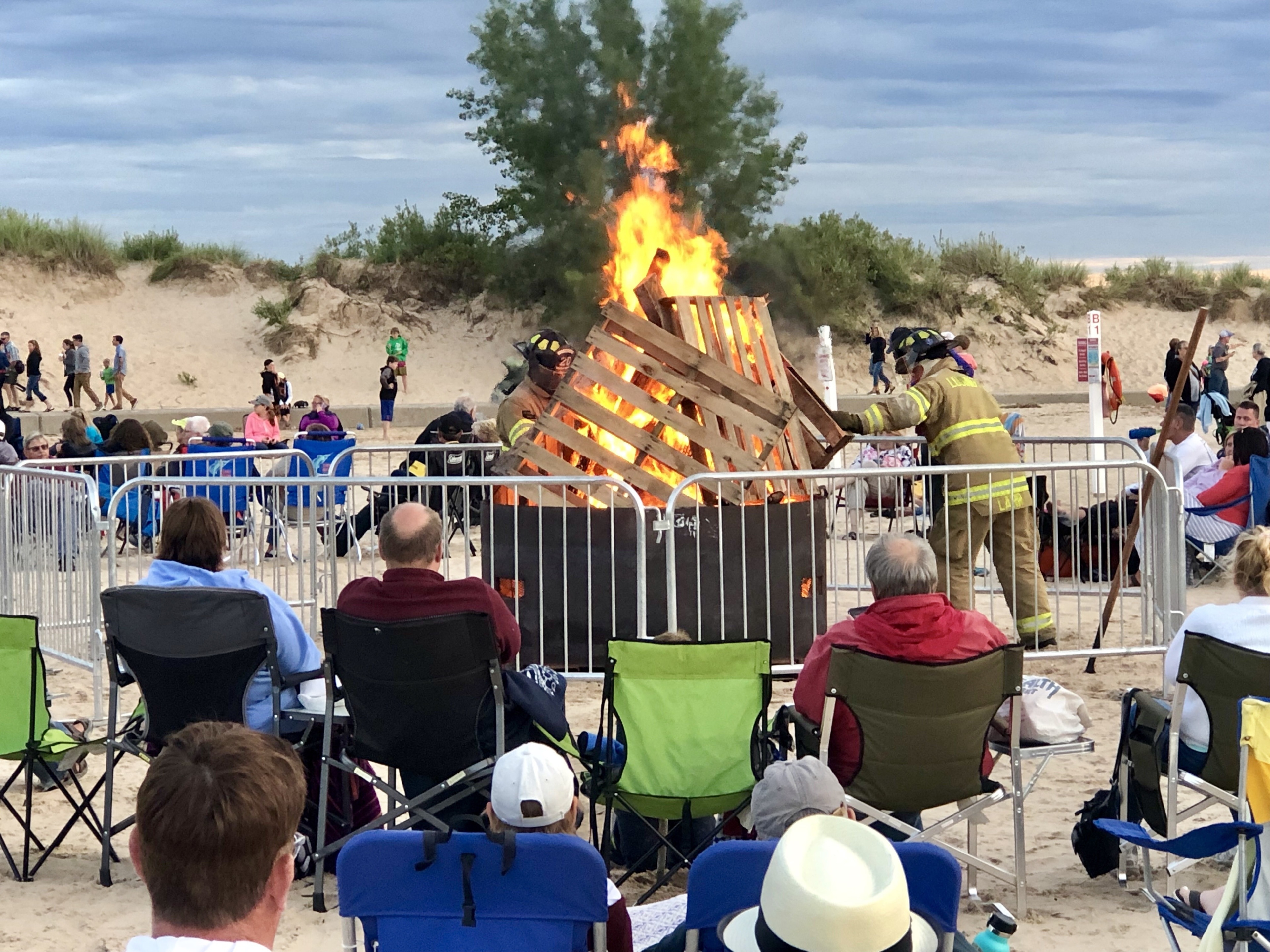 The city of Ludington hosts a monthly bonfire on the beach from 8-10pm during the summer. It is timed to be able to take in the sunset as well as the departure of the car ferry SS Badger.