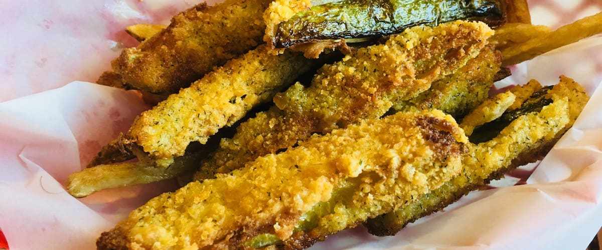 Awesome fried pickle spears and too many homemade pies to list.