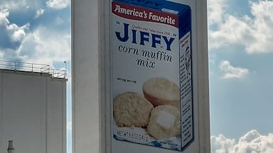 I have fond memories of Jiffy corn bread made in a round pan and served in pie wedges with a pat of butter.

Sometimes, the Jiffy Mix offerings would be switched up with some blueberry muffins.