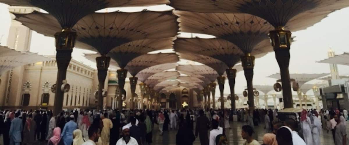 Protection from the heat and sun at the Mosque of Prophet Mohammad, peace be upon him.