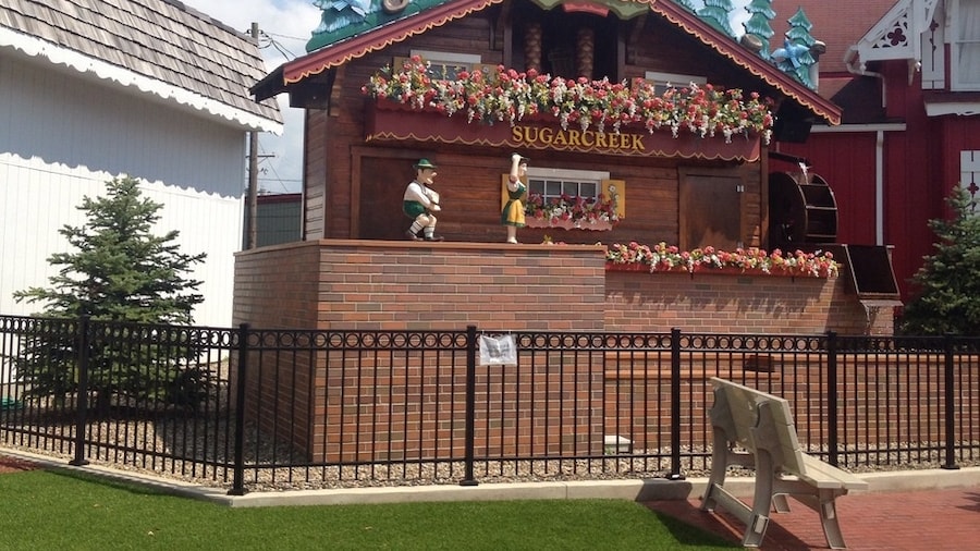 World's largest Cuckoo Clock in Sugar Creek, Ohio. When it chimes, little puppets come out one door and play a song, then go back in the other door.
