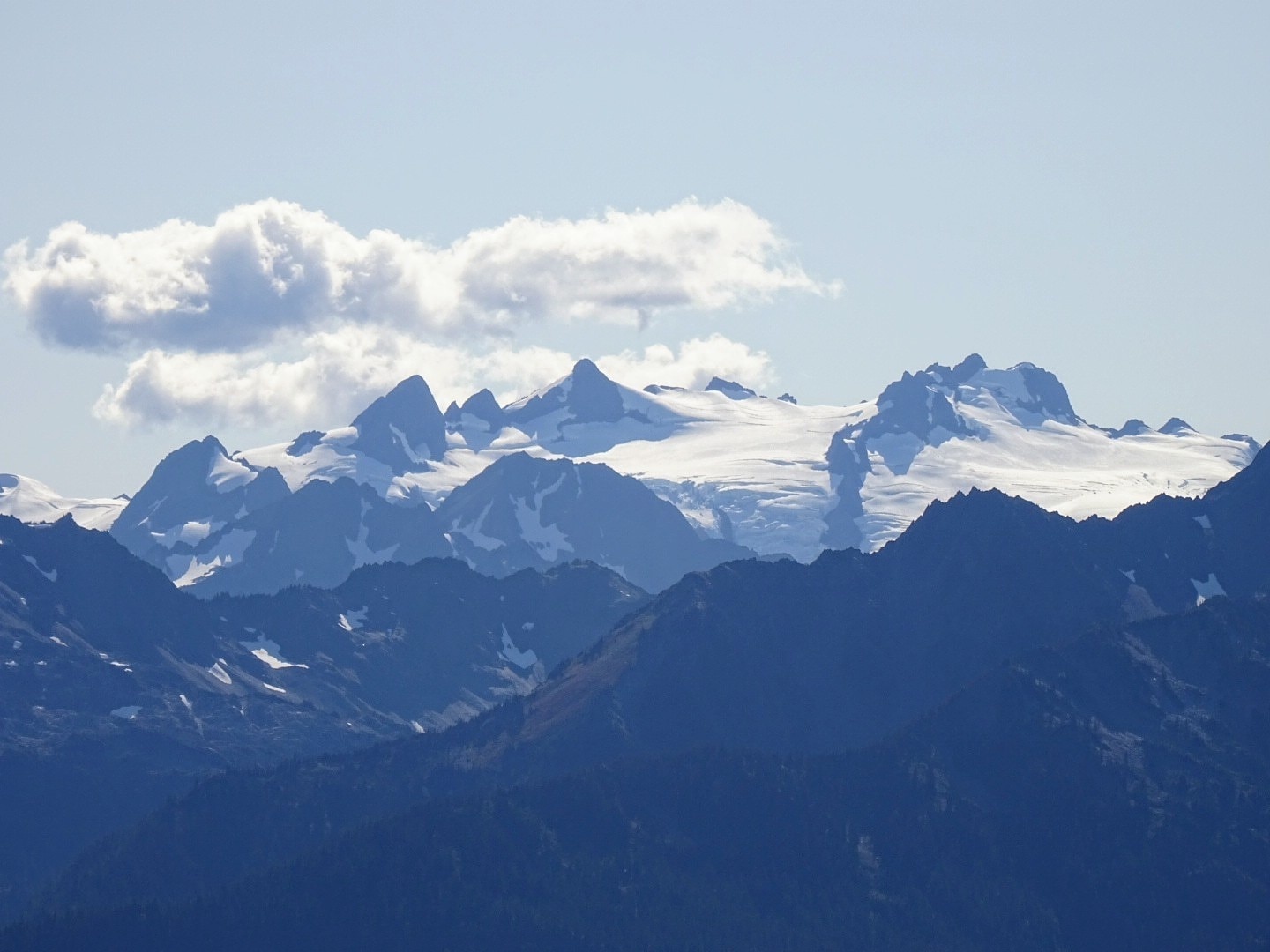 The glacier clad Mount Olympus, the tallest peak in the Olympic mountains at 7980 ft.