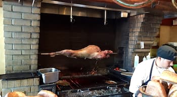 That's a lamb roasting in the middle of the restaurant.  Deals are being done over spanikopita and tsatsiki.  Great spot 