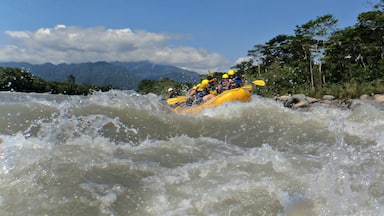 There are several rivers of varying difficulty in Tena, Ecuador. I'm not sure the name of this river, but we had all class III and IV rapids. It was a great day out -- about 4 hours to get down the river. 