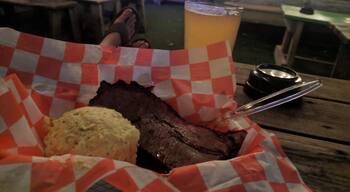I'm not good at taking food shots. And that's too bad cause this is good. Brisket on Rainey street just before the band starts.