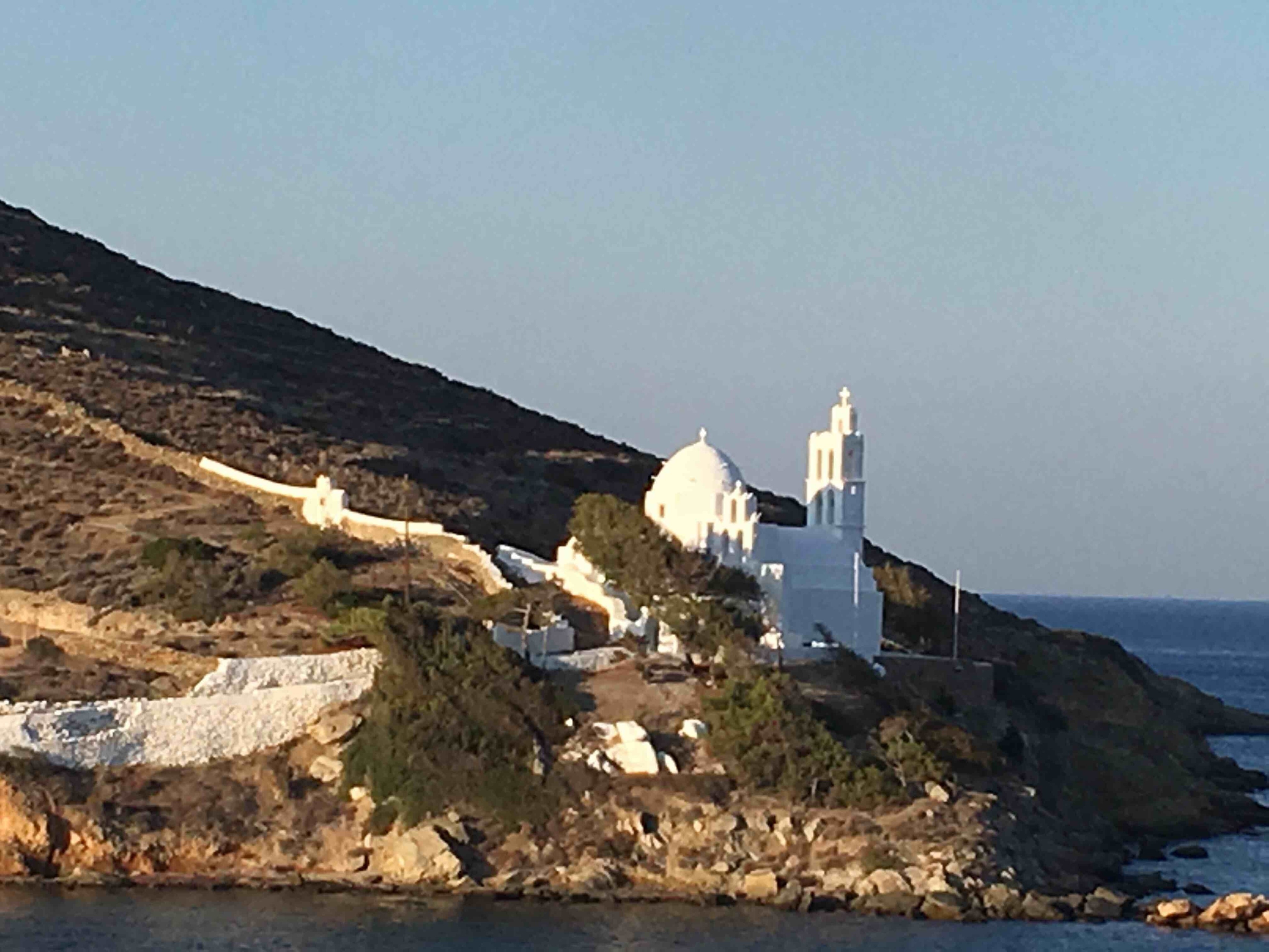 View the church from cruise at port of IOS, Santorini, Greece