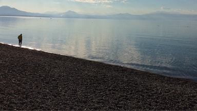 The Corinthian Gulf from the pebble beach in Loutraki. The town is known for its mineral water and thermal spa. Because it is just an hour away, Loutraki is the weekend getaway spot for Athenians.