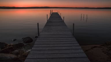 One of the docks at sunset on a clear day.  Maddens is a full featured resort on Gull Lake near Brainerd, MN