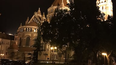 Szeged cathedral at night.  Beautiful sight.