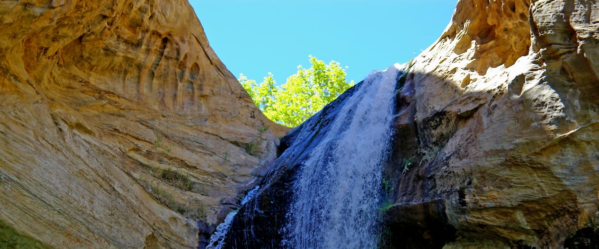 Named for its use as a natural pen for calves back in the late 1800’s and early 1900’s, the creek remained relatively unknown as a tourist destination until the formation of the Grand Staircase-Escalante National Monument, under the Clinton administration. Walking between mineral-streaked cliffs of Navajo Sandstone, hikers pass beaver ponds and pre-historic rock art sites en route to the paradisiacal pools.
Trail Head: 37.794049, -111.414733
Trail Type: Hiking
Length: 5.84 roundtrip
Difficulty: Moderate
The trailhead is located at the Calf Creek Campground on Highway 12, 11 miles south of the town of Boulder, and 15 miles east of the town of Escalante. The highway follows the route of the creek for most of the distance, atop the bluff to the east of the canyon.