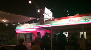Really good food and it's open really really late and it's also priced well spot looks like an hold converted house. Fun.