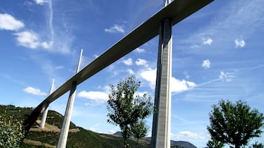 This is the Millau bridge which we cross when we drive down to Spain and the Languedoc via the A75 in southern France. Opened in 2004 it was designed by British architect Norman Foster and French structural engineer Michel Virlogeux in an epic Anglo-French collaboration. Crossing the Gorge du  Tarn It is the world's TALLEST  bridge (343m or 1,125 ft) and it is worth stopping at the visitor centre to marvel at ! #Ontheroad #bridges