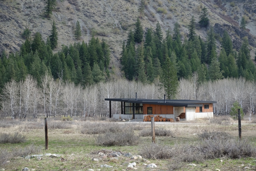 The Methow Valley is a good place to admire modern cabin architecture. Concrete and rusted steel are the materials of choice.
