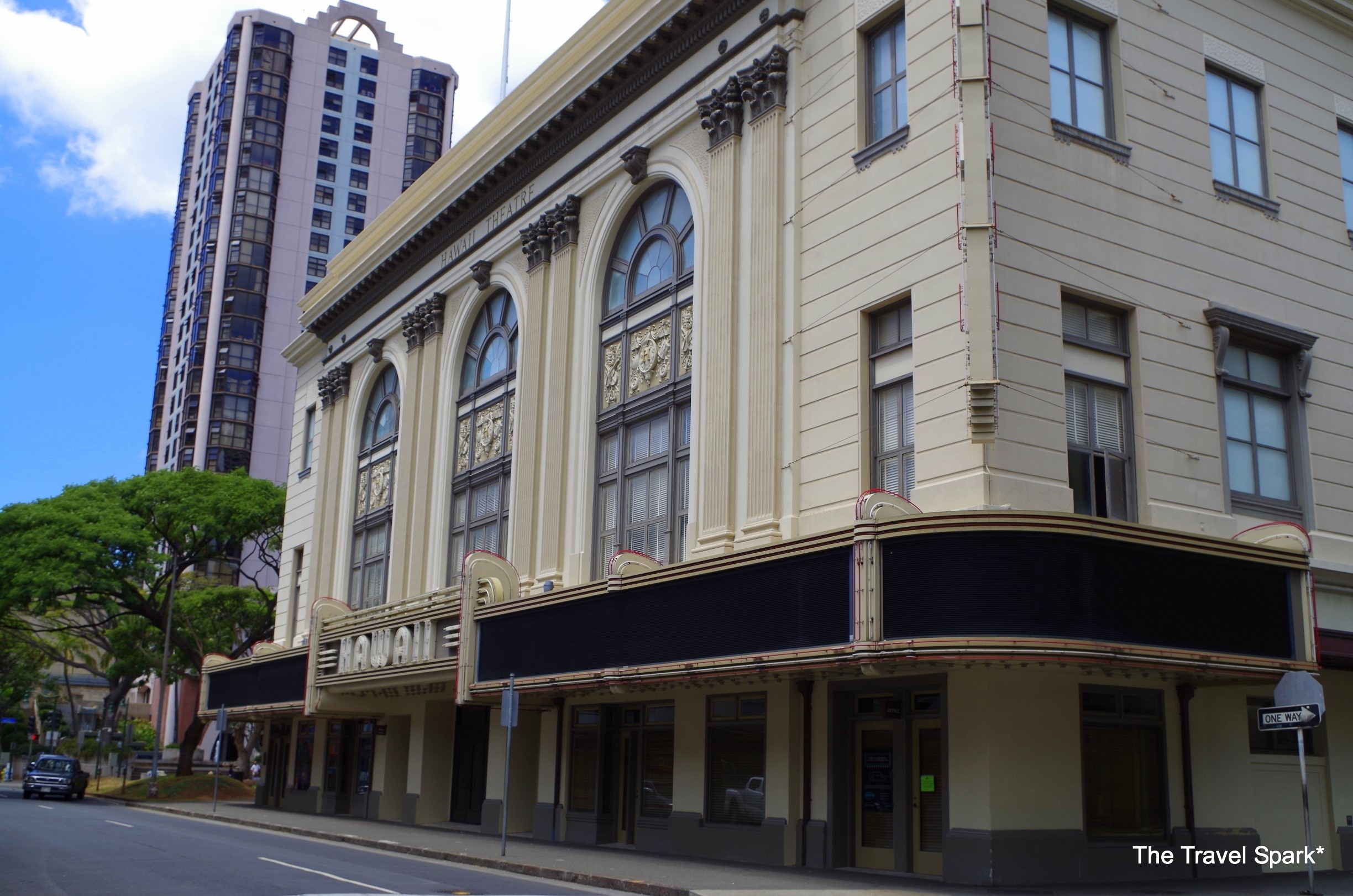The historic Hawaii Theater located in downtown (Chinatown District) of Honolulu.