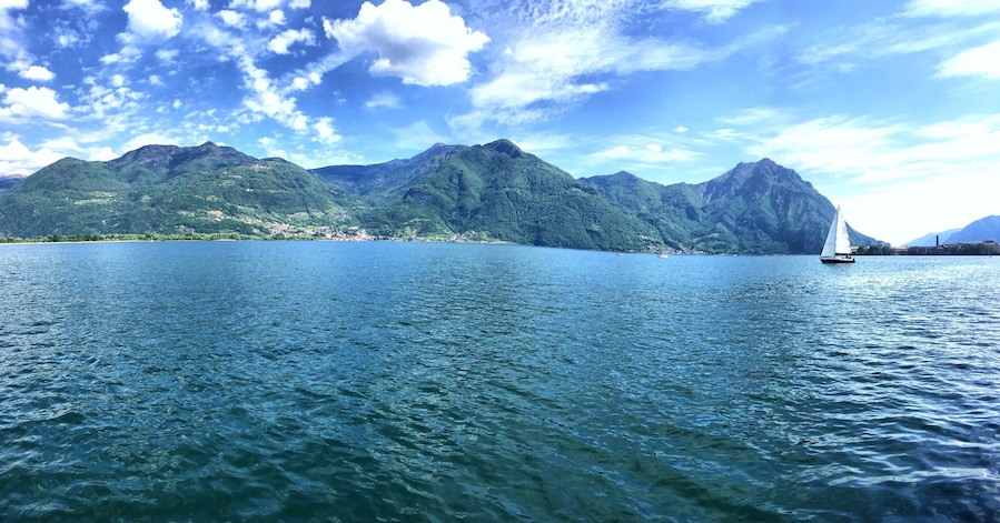 Lovere view of The lake. In spring