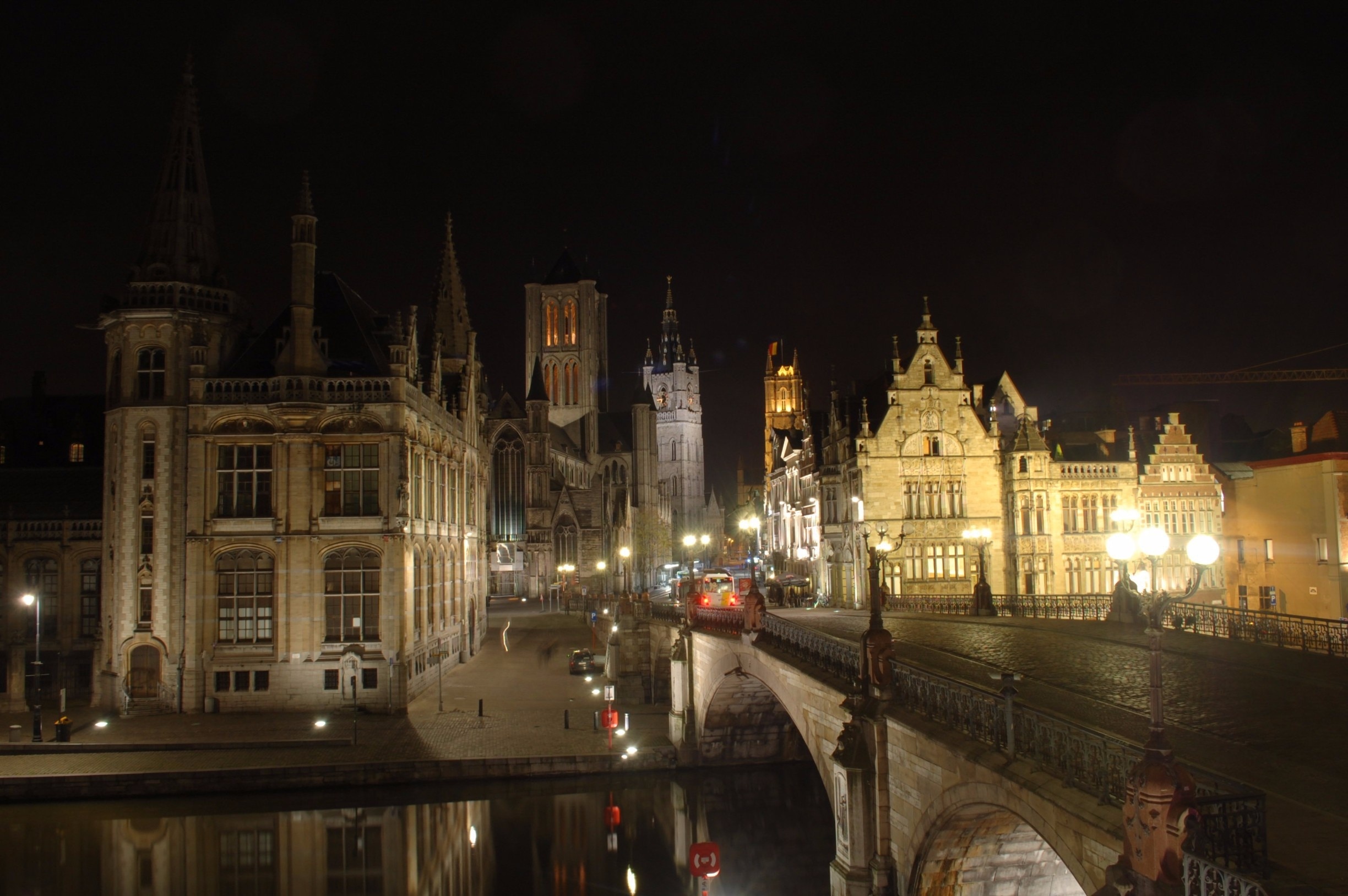 View of St Michael's Bridge and central Ghent from my hostel window.