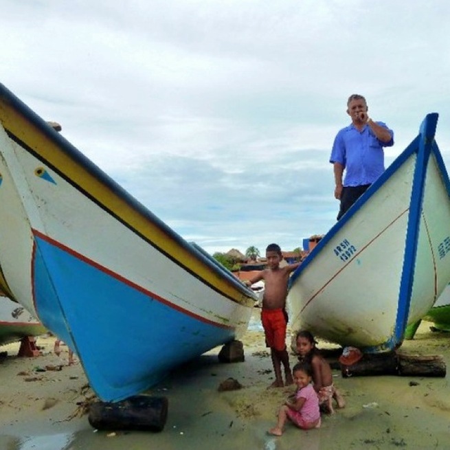 Beach with fishing boats on Margarita Island, Venezuela.