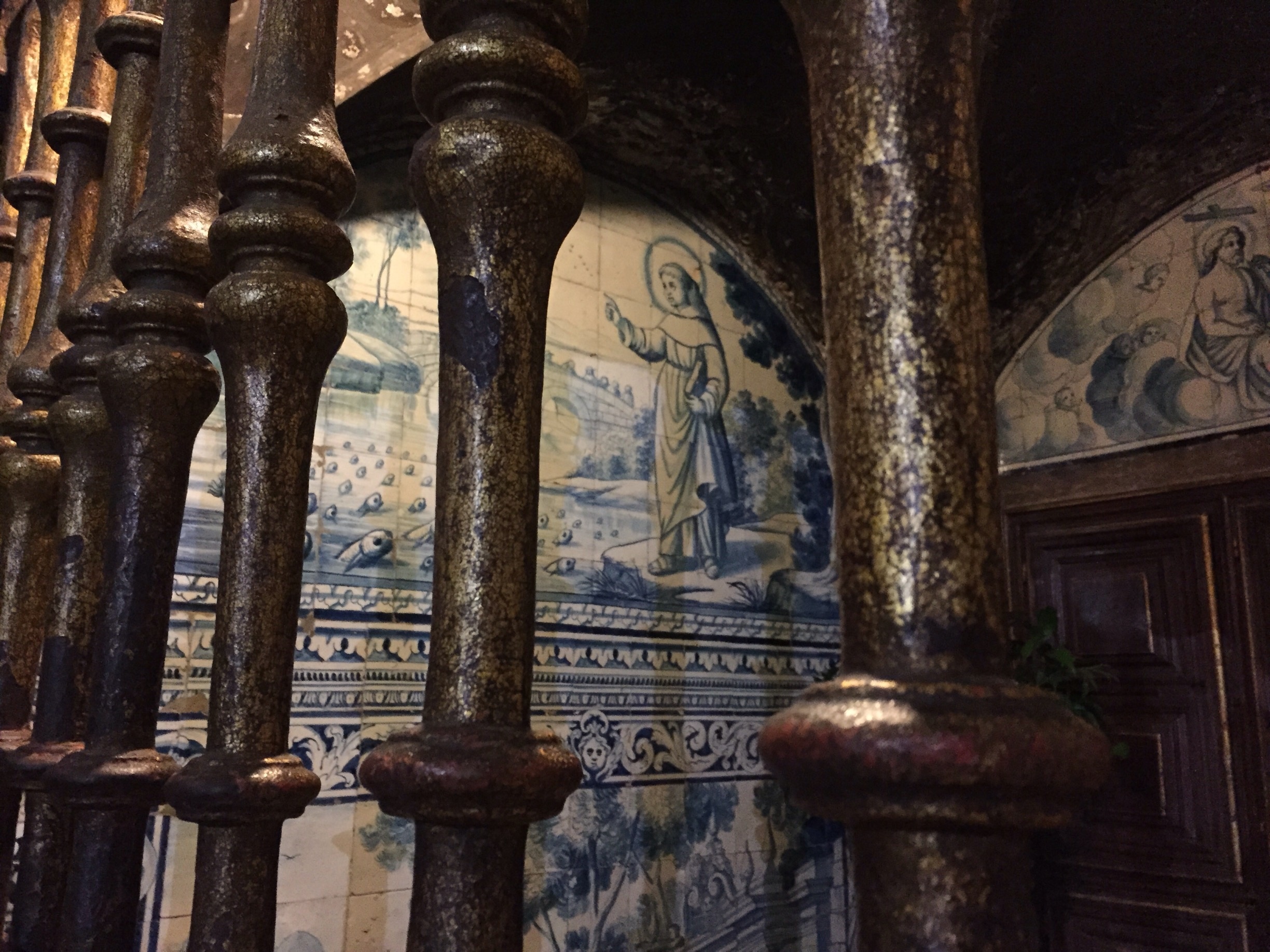 Tiles on the wall of St. Anthony's baptismal font