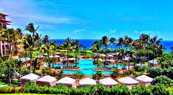 View from the main lobby overlooking the beautiful pool and Pacific Ocean. #maui #hawaii #luxury #resort
