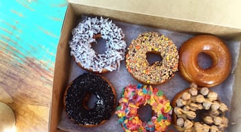 We loved visiting The Donut Experiment on Anna Maria Island where you can create your own hot cake donut dipped in the icing of your choice and finished off with an amazing topping.

From left to right - TOP: coconut flaked chocolate glazed, Reese's Piece chocolate glazed, salted caramel BOTTOM: Oreo crumble chocolate glazed, Fruity Pebbles strawberry glazed, Reese's Puff peanut butter drizzle chocolate glazed.

#donut #donuts #florida #foodie #foodietravel #travelblog #foodblog #traveling #colorful #island #vacation #bestof5