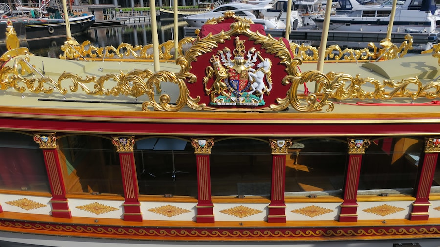 The royal crest on the Queen's Barge at ST Katherine's Dock