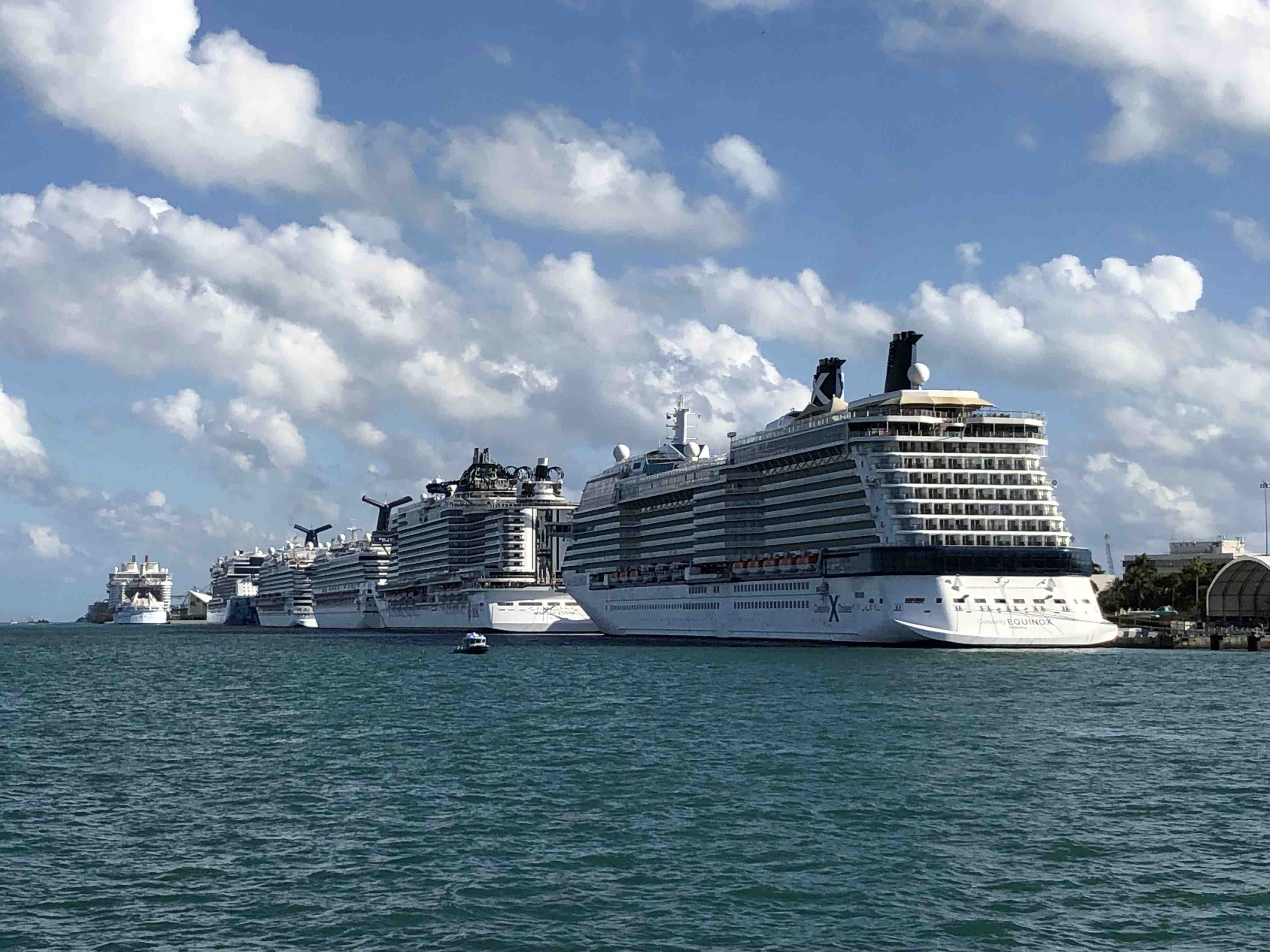 Toured the Port of Miami with seven cruisers docked today.   Currently the largest in the world, Symphony of Seas was preparing for its next excursion.
