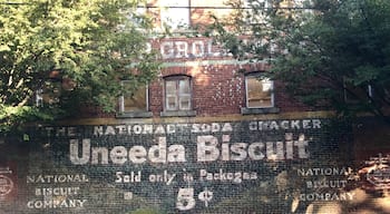 Advertising from days gone by on the side of a building across from St Johns Church.