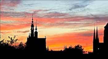 The silhouette of cathedrals during a beautiful sunset in the former free city of Danzig