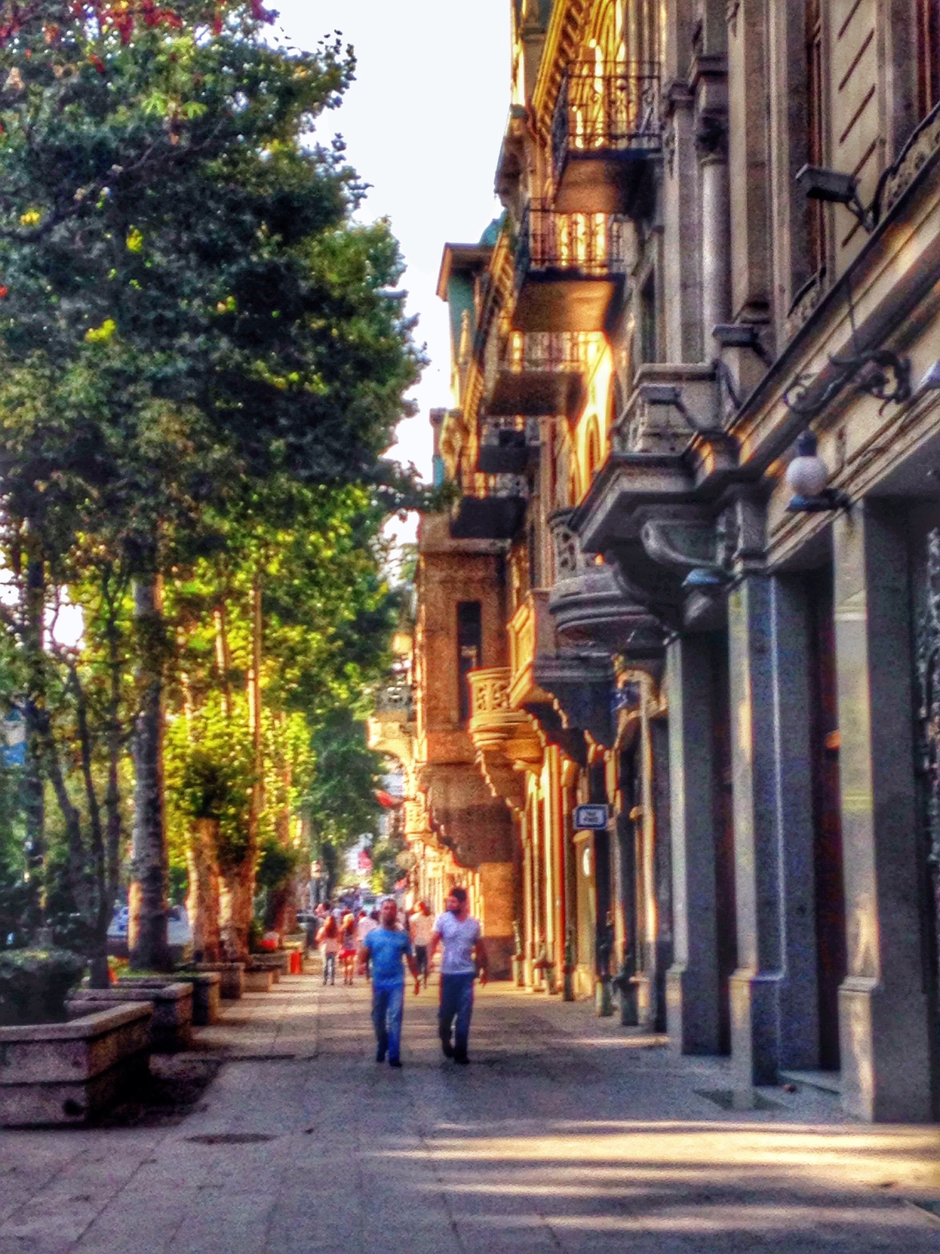 Walking along Rustaveli Ave. in downtown Tbilisi which leads to Freedom Square. All along the strip are shops and museums but also quite notable in this area is the contrast in architecture between pre and post soviet rule. 