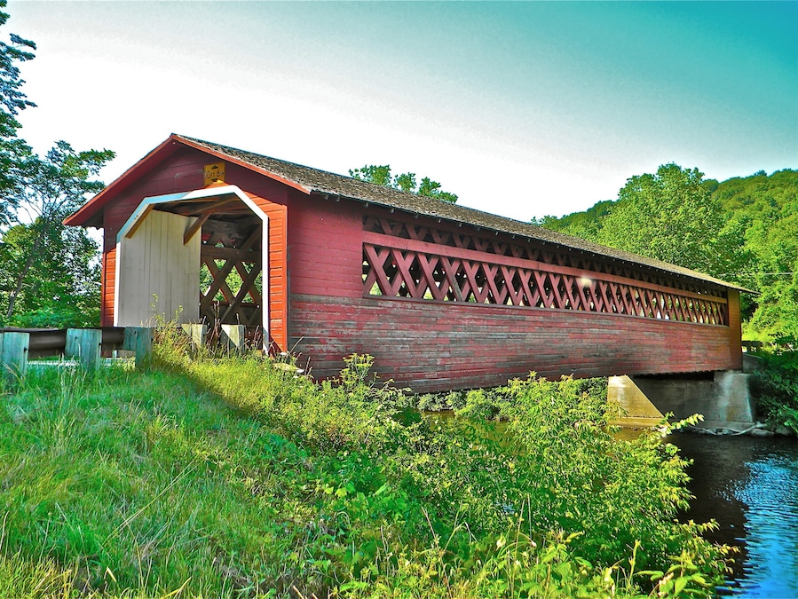 Burt Henry Covered Bridge over the Walloomsac River in Bennington, VT