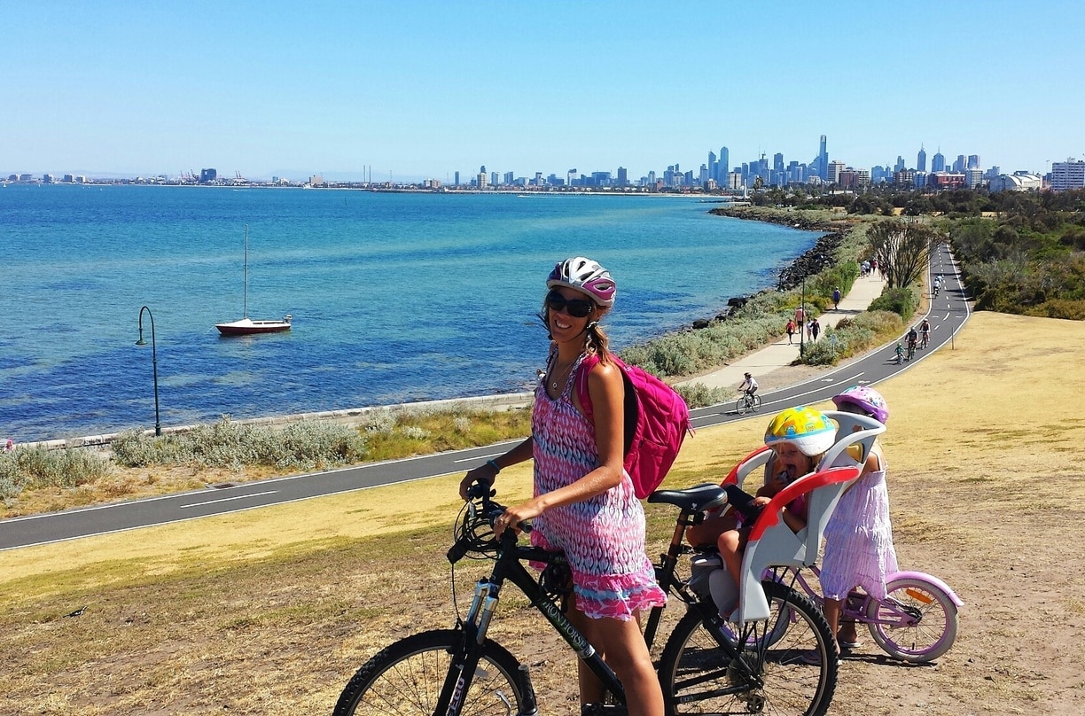 One of our favourite things to do in Melbourne is cycle along the coastal track which runs from Port Melbourne all the way to Brighton Beach. Makes for a great family activity. 