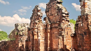 The impressive gateway of the church stands as testament to the power the Jesuit missions held over the local populations. This red sandstone gateway once stood 30ft tall (10m) as it welcomed the native Christian population into it's cavernous interior.

San Ignacio Mini was a Jesuit mission established in 1610 with the aim of converting the local Guaraní natives. The mission moved to this location in 1666 and a large complex was erected to house and protect up to 4000 converts. The complex was built in Spanish baroque style around a central courtyard and included a large church, school, hospital, cemetery, dormitories and workshops.

The mission was largely abandoned when the Jesuits were expelled by Spanish decree in 1767, and was then destroyed by Paraguayan decree some 50 years later. The remains of the mission were rediscovered in 1897 and are now listed as a UNESCO World Heritage Site.